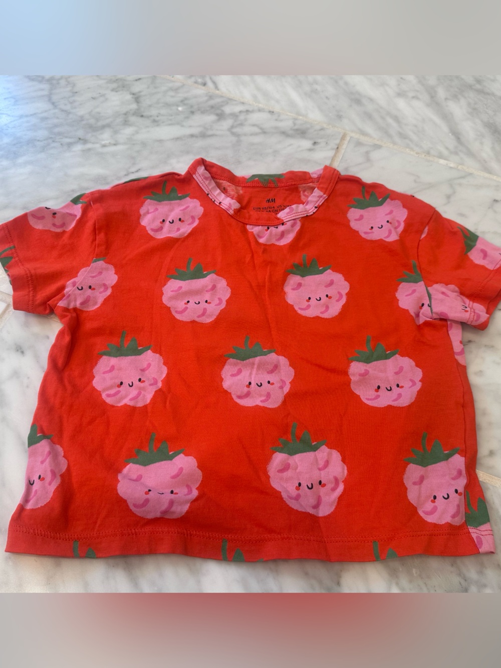 H&M Red Tee with Pink Raspberry Print